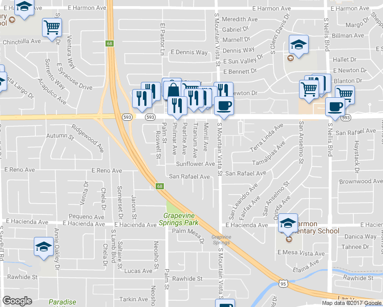 map of restaurants, bars, coffee shops, grocery stores, and more near 5039 Titanium Avenue in Las Vegas