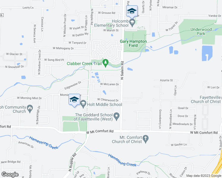 map of restaurants, bars, coffee shops, grocery stores, and more near 3496 West Bayham Place in Fayetteville
