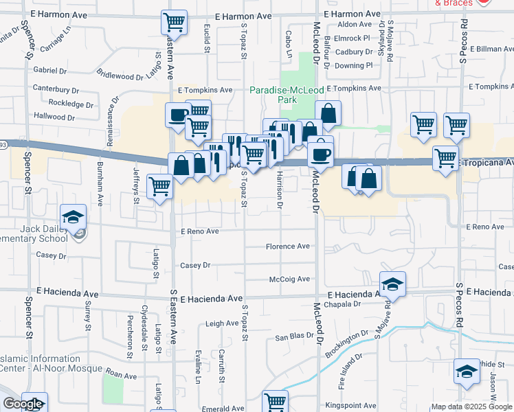 map of restaurants, bars, coffee shops, grocery stores, and more near 5045 Harrison Drive in Las Vegas