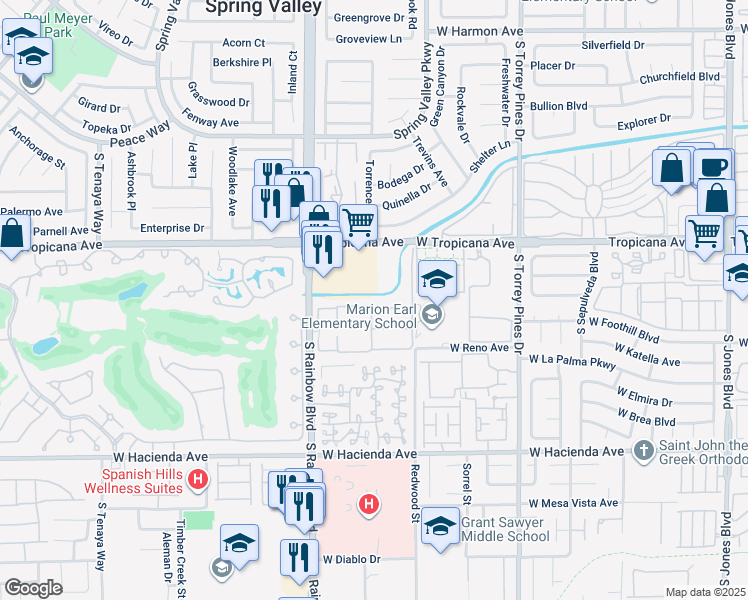 map of restaurants, bars, coffee shops, grocery stores, and more near 5022 South Rainbow Boulevard in Las Vegas
