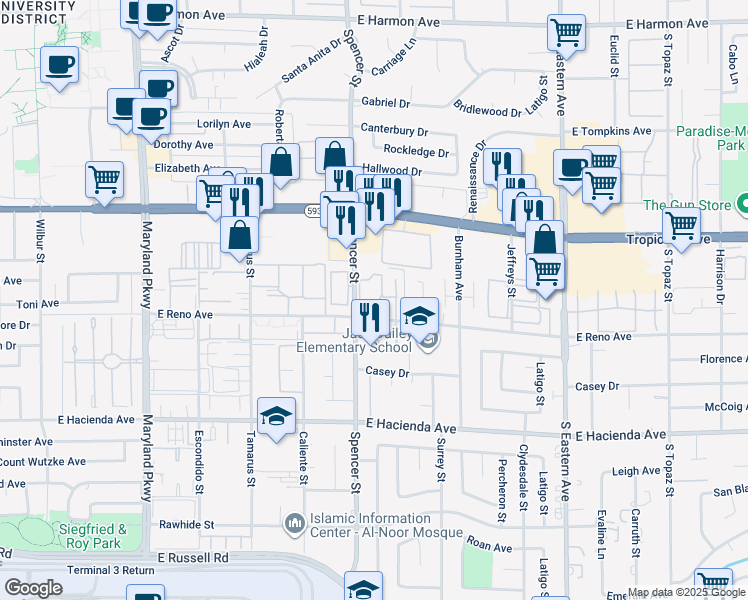 map of restaurants, bars, coffee shops, grocery stores, and more near 5075 Newport Cove Drive in Las Vegas