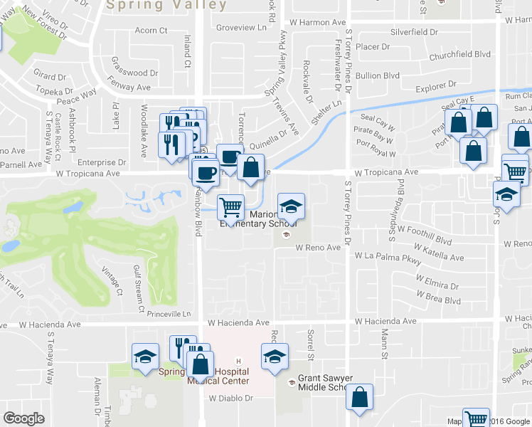 map of restaurants, bars, coffee shops, grocery stores, and more near 5030 South Rainbow Boulevard in Las Vegas