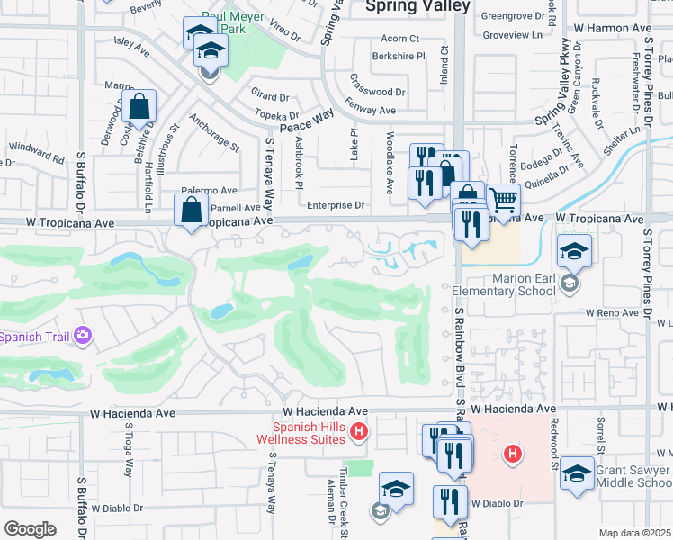 map of restaurants, bars, coffee shops, grocery stores, and more near 7139 Mission Hills Drive in Las Vegas
