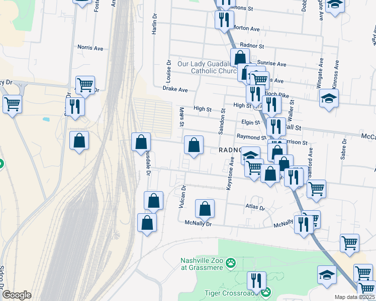 map of restaurants, bars, coffee shops, grocery stores, and more near 480 Allied Drive in Nashville