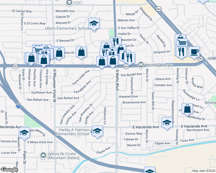 map of restaurants, bars, coffee shops, grocery stores, and more near 4948 Orinda Circle in Las Vegas