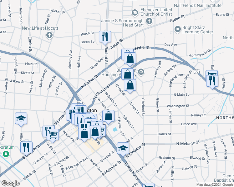 map of restaurants, bars, coffee shops, grocery stores, and more near 326 Sellars Street in Burlington