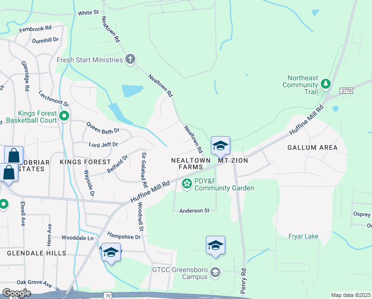 map of restaurants, bars, coffee shops, grocery stores, and more near in Greensboro