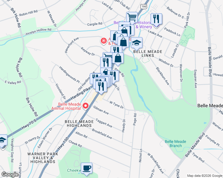 map of restaurants, bars, coffee shops, grocery stores, and more near 6009 Don Allen Avenue in Nashville