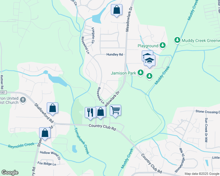 map of restaurants, bars, coffee shops, grocery stores, and more near 205 Sunny Meadow Drive in Winston-Salem