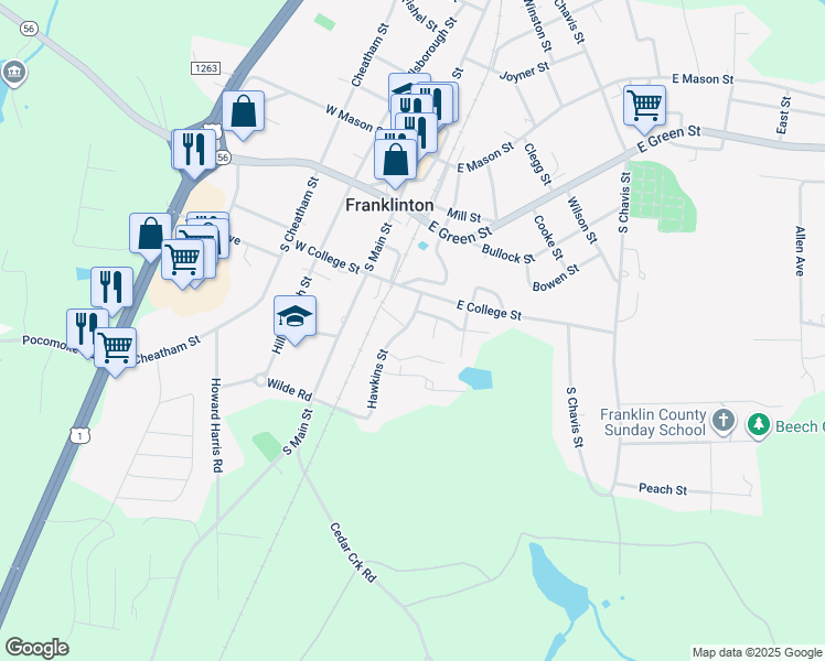 map of restaurants, bars, coffee shops, grocery stores, and more near 128 Savage Street in Franklinton
