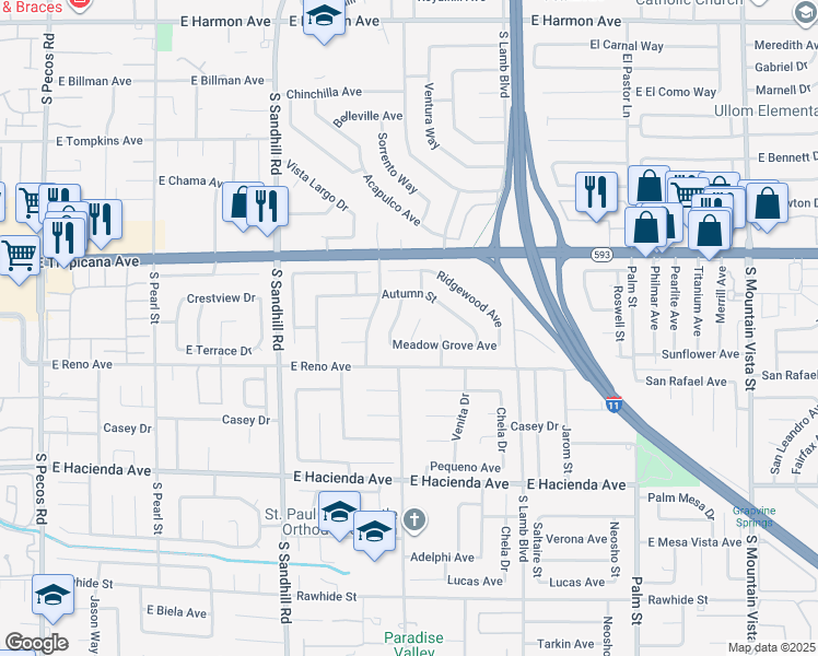 map of restaurants, bars, coffee shops, grocery stores, and more near 4048 Meadow Grove Avenue in Las Vegas