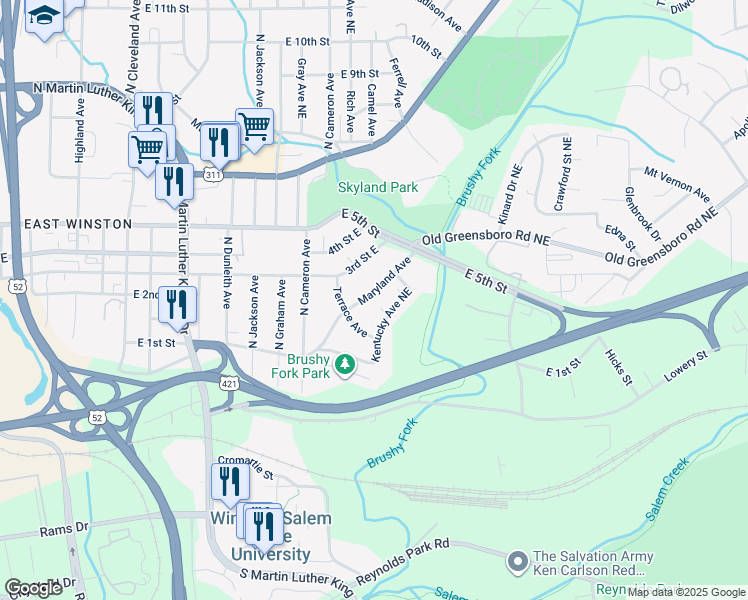 map of restaurants, bars, coffee shops, grocery stores, and more near 1924 Maryland Avenue in Winston-Salem