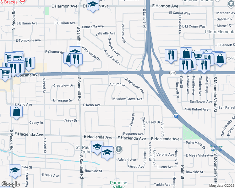 map of restaurants, bars, coffee shops, grocery stores, and more near 4048 Meadow Grove Avenue in Las Vegas