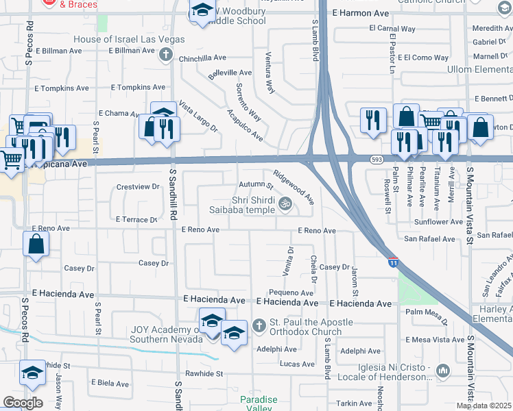 map of restaurants, bars, coffee shops, grocery stores, and more near 5035 Meadow Grove Court in Las Vegas