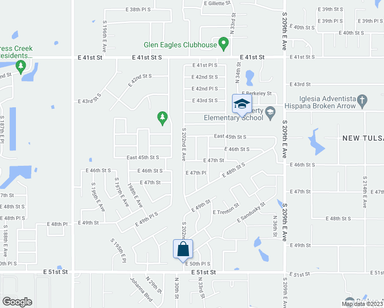 map of restaurants, bars, coffee shops, grocery stores, and more near 4662 South 203rd East Avenue in Broken Arrow