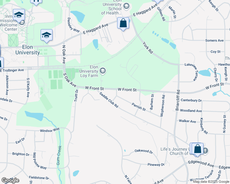 map of restaurants, bars, coffee shops, grocery stores, and more near 2521 Parrish Street in Burlington