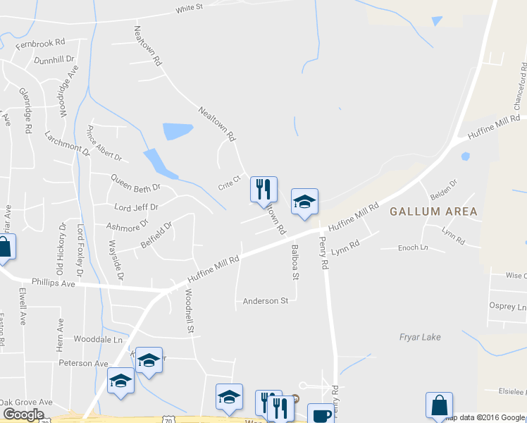 map of restaurants, bars, coffee shops, grocery stores, and more near 1515 Canton Ave in Greensboro