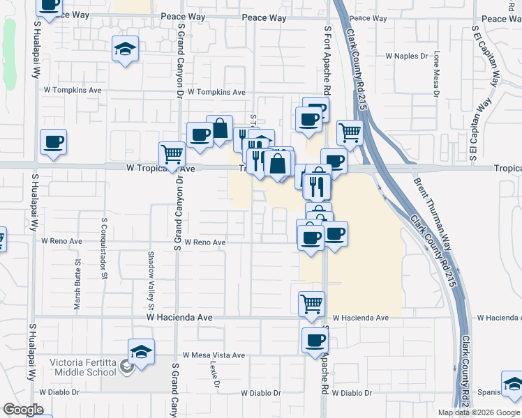 map of restaurants, bars, coffee shops, grocery stores, and more near 5042 Shadow River Street in Las Vegas