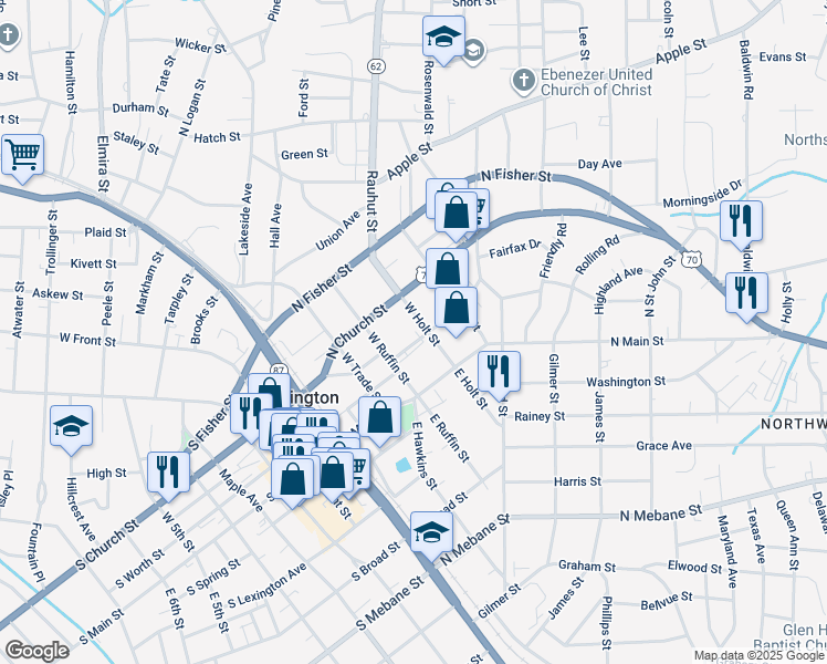 map of restaurants, bars, coffee shops, grocery stores, and more near 326 Sellars Street in Burlington