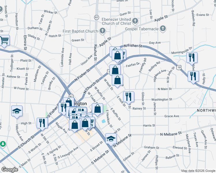 map of restaurants, bars, coffee shops, grocery stores, and more near 326 Sellars Street in Burlington