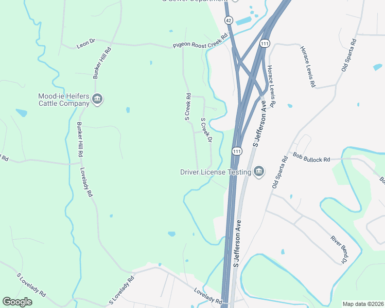 map of restaurants, bars, coffee shops, grocery stores, and more near 4557 South Creek Road in Cookeville