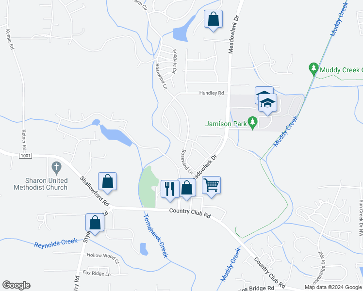 map of restaurants, bars, coffee shops, grocery stores, and more near 5681 Hundley Road in Winston-Salem