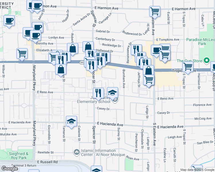 map of restaurants, bars, coffee shops, grocery stores, and more near 4988 Newport Cove Drive in Las Vegas