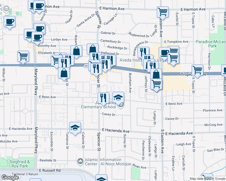 map of restaurants, bars, coffee shops, grocery stores, and more near 5075 Newport Cove Drive in Las Vegas