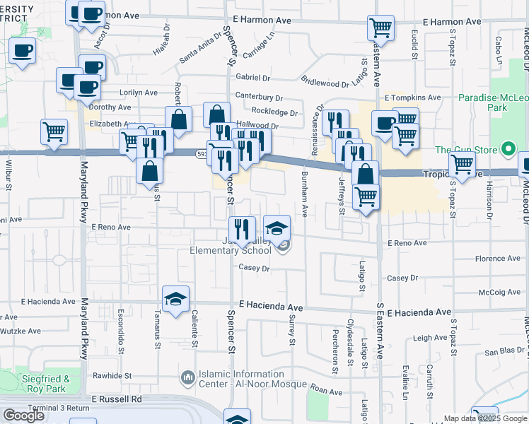map of restaurants, bars, coffee shops, grocery stores, and more near 4988 Newport Cove Drive in Las Vegas