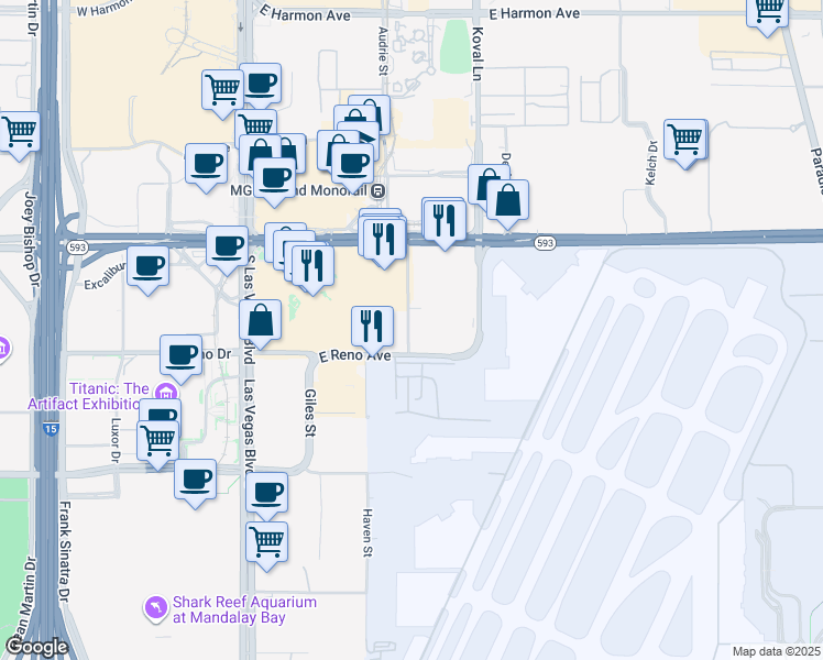 map of restaurants, bars, coffee shops, grocery stores, and more near 5150 Duke Ellington Way in Las Vegas