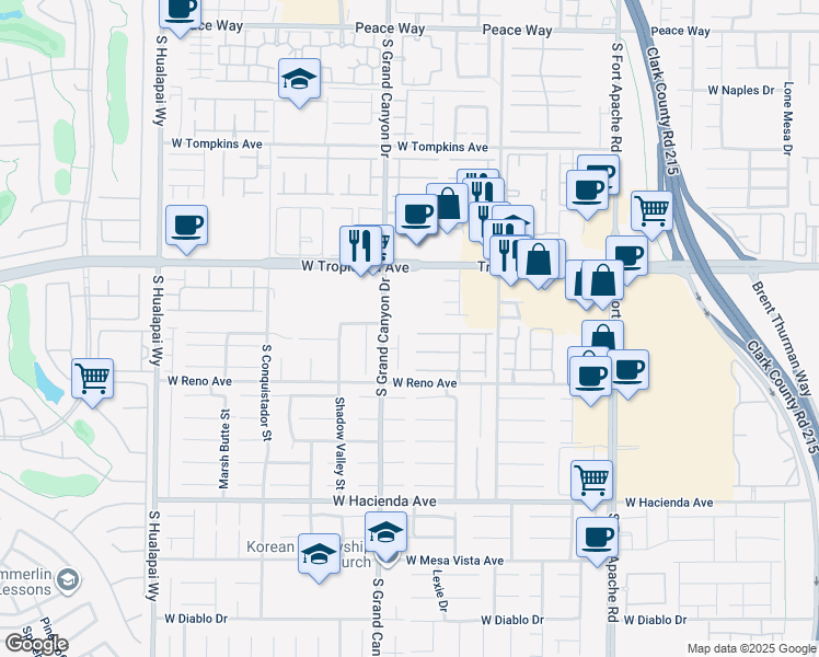 map of restaurants, bars, coffee shops, grocery stores, and more near 5014 Thunder River Circle in Las Vegas