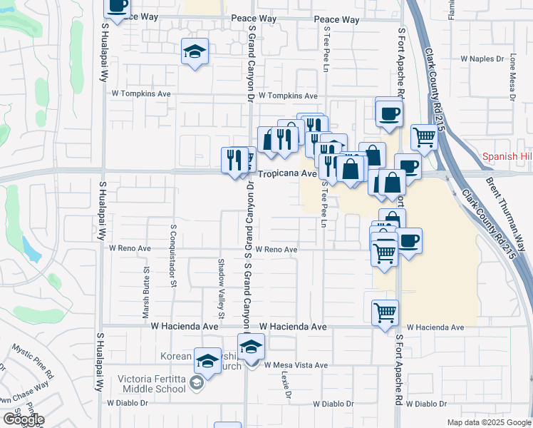 map of restaurants, bars, coffee shops, grocery stores, and more near 5014 Thunder River Circle in Las Vegas
