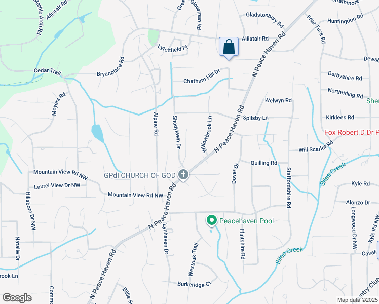map of restaurants, bars, coffee shops, grocery stores, and more near 521 Clyde Drive in Winston-Salem