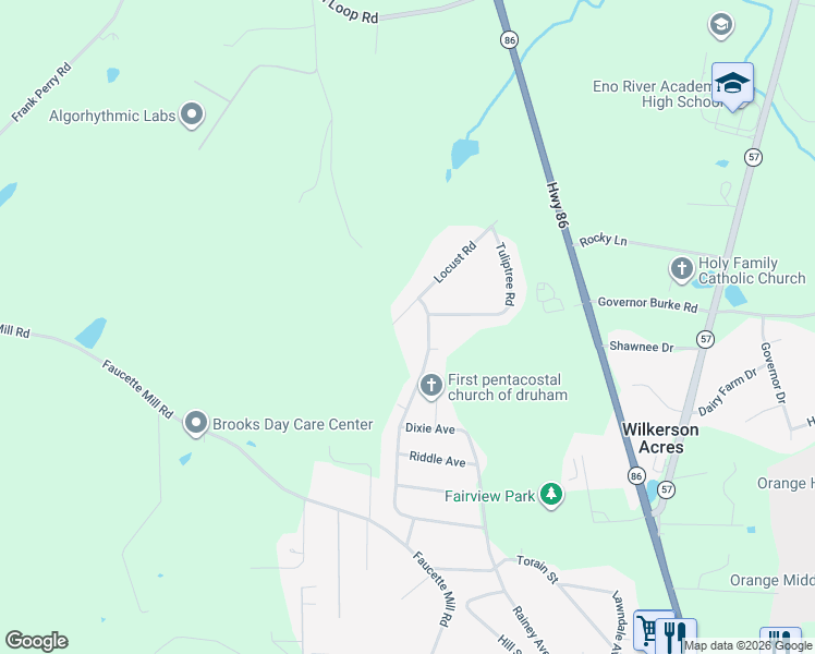 map of restaurants, bars, coffee shops, grocery stores, and more near 614 Locust Road in Hillsborough