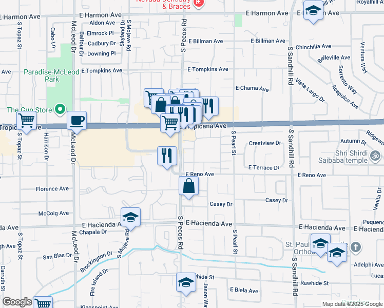 map of restaurants, bars, coffee shops, grocery stores, and more near 3441 Villa Way in Las Vegas