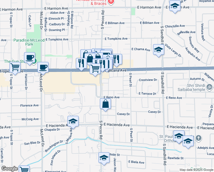 map of restaurants, bars, coffee shops, grocery stores, and more near 3441 Villa Way in Las Vegas