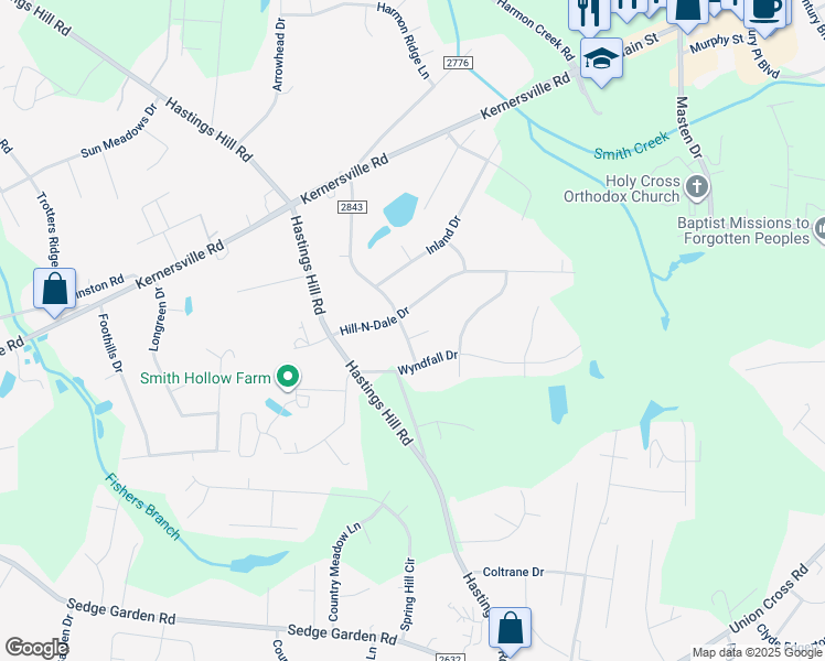 map of restaurants, bars, coffee shops, grocery stores, and more near 809 Korner Rock Road in Kernersville