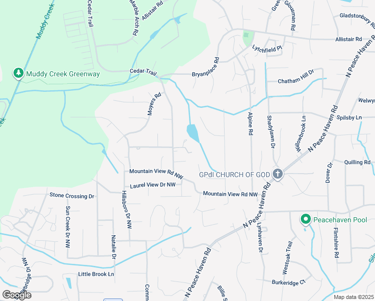 map of restaurants, bars, coffee shops, grocery stores, and more near 107 Cedar Trails Court in Winston-Salem