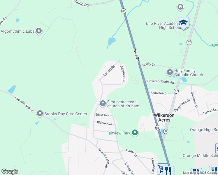 map of restaurants, bars, coffee shops, grocery stores, and more near 516 Tulip Tree Drive in Hillsborough
