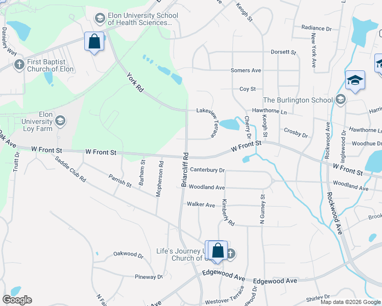 map of restaurants, bars, coffee shops, grocery stores, and more near 2235 Canterbury Drive in Burlington