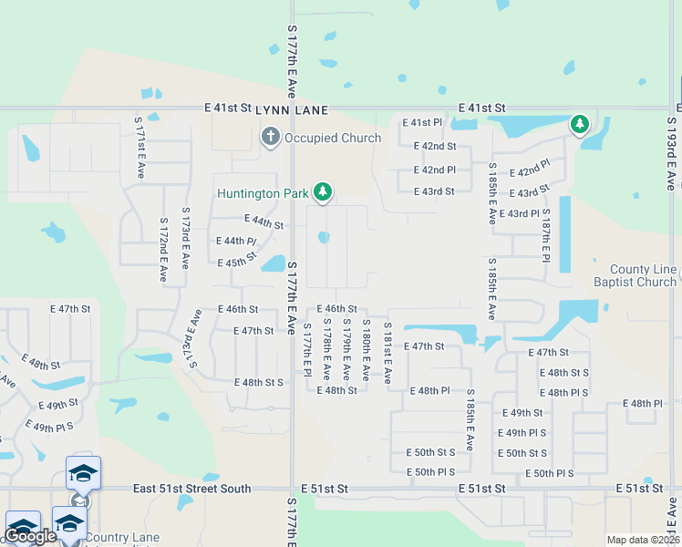 map of restaurants, bars, coffee shops, grocery stores, and more near 4512 South 180th East Avenue in Tulsa