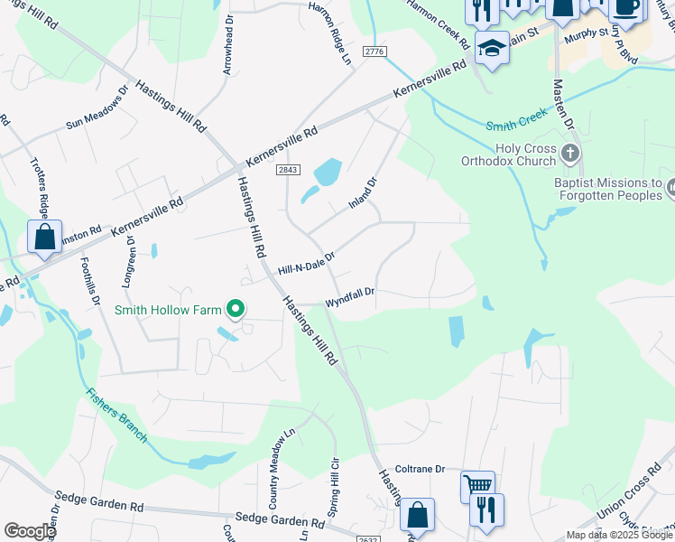 map of restaurants, bars, coffee shops, grocery stores, and more near 809 Korner Rock Road in Kernersville
