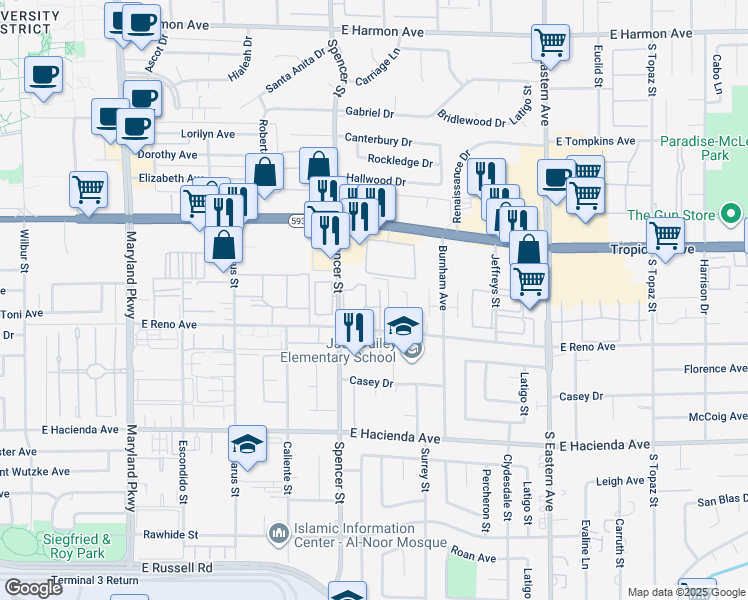 map of restaurants, bars, coffee shops, grocery stores, and more near 4975 Newport Cove Drive in Las Vegas