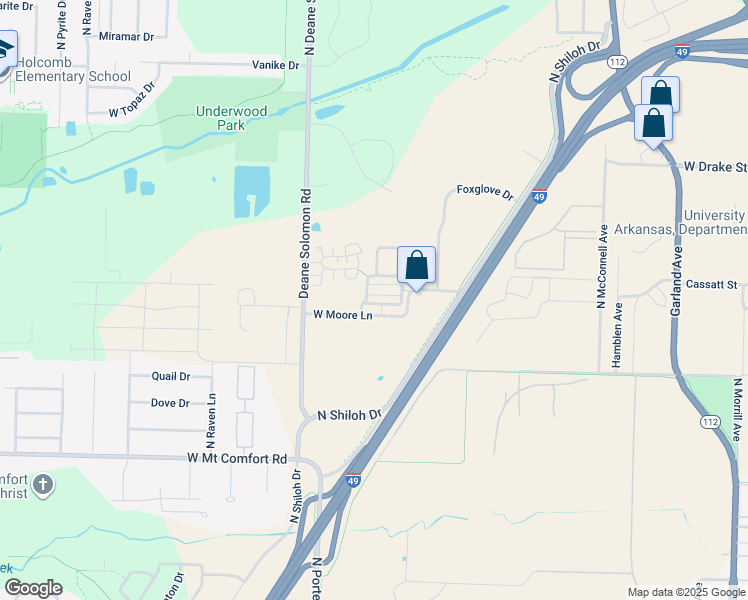 map of restaurants, bars, coffee shops, grocery stores, and more near 2501 North Shiloh Drive in Fayetteville