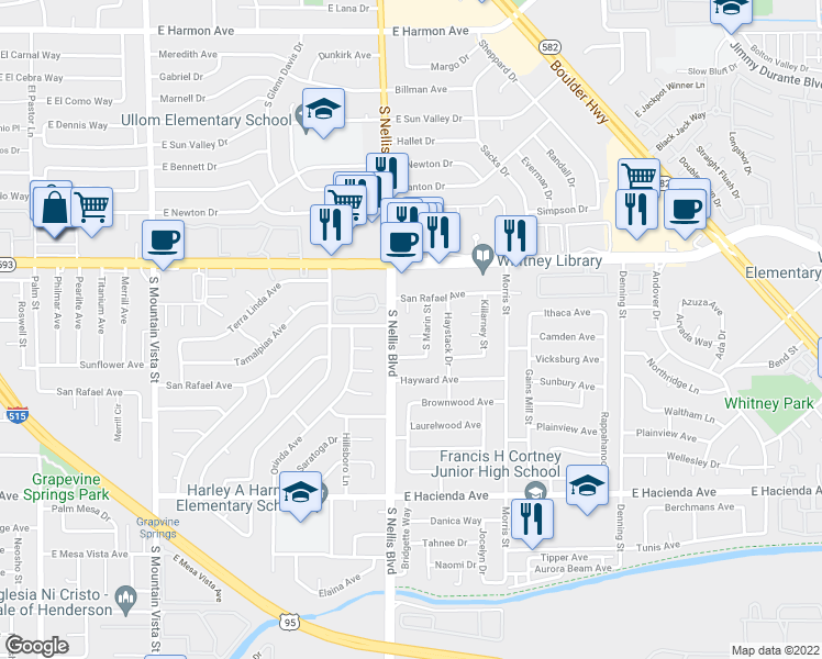 map of restaurants, bars, coffee shops, grocery stores, and more near 5022 Carmel Avenue in Las Vegas