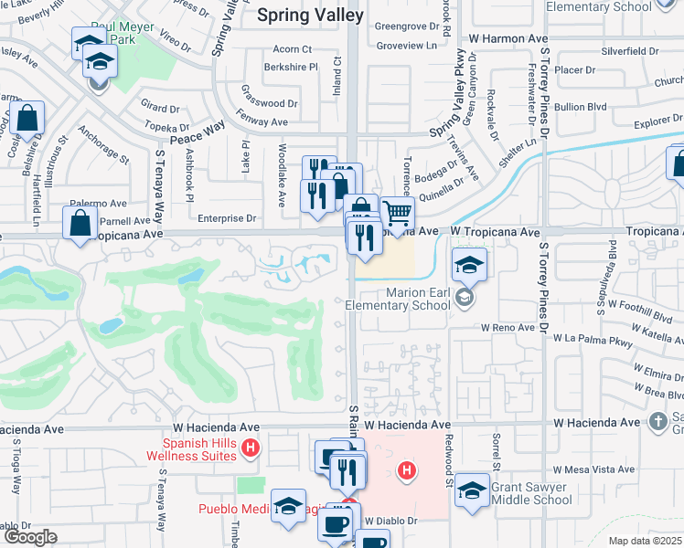 map of restaurants, bars, coffee shops, grocery stores, and more near 95 Princeville Lane in Las Vegas