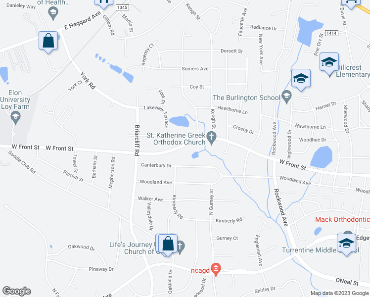 map of restaurants, bars, coffee shops, grocery stores, and more near 2220 West Front Street in Burlington