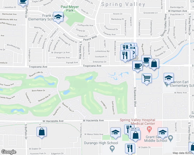 map of restaurants, bars, coffee shops, grocery stores, and more near 7132 Mission Hills Drive in Las Vegas
