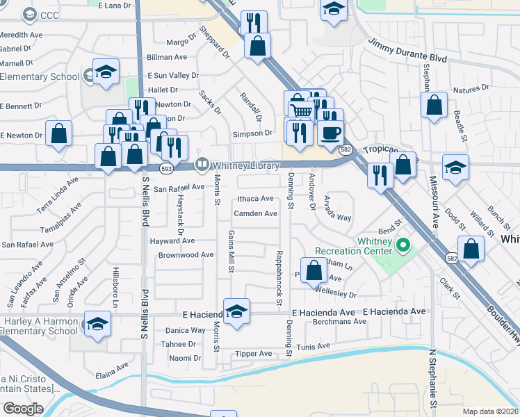 map of restaurants, bars, coffee shops, grocery stores, and more near 5288 Vicksburg Avenue in Las Vegas