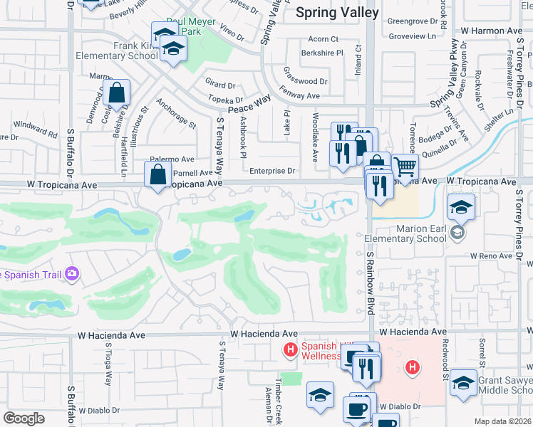 map of restaurants, bars, coffee shops, grocery stores, and more near 7131 Mission Hills Drive in Las Vegas